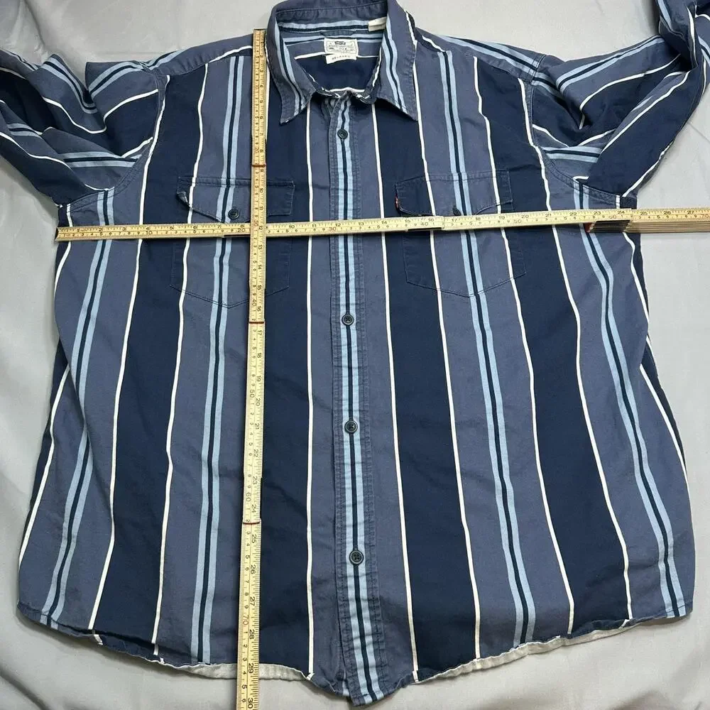 Levi's Shirt Mens XL Blue Stripe Relaxed Fit Western Double Pocket Rodeo Cowboy